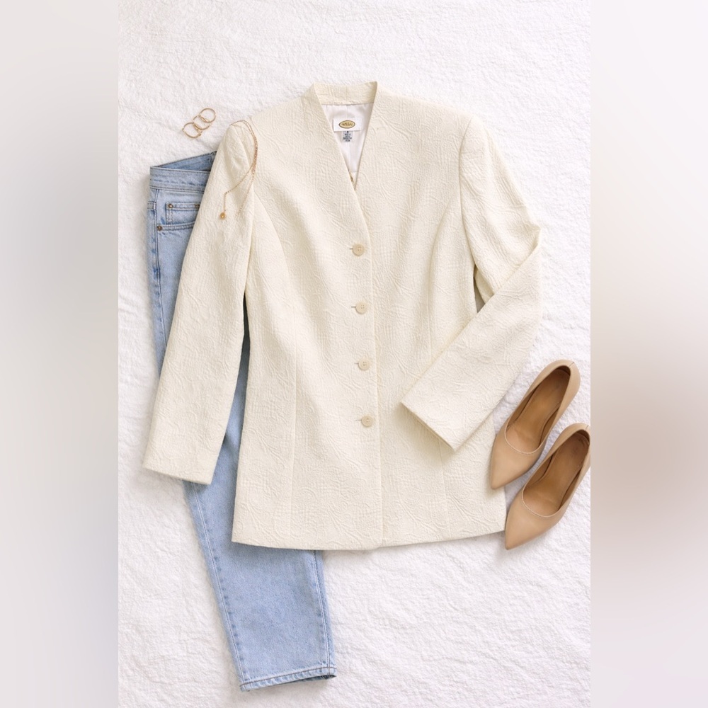 Talbots Ivory‎ Textured Jacket Textured Italian Cotton Pique Coat Italian Fabric